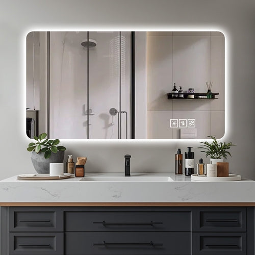 Wall Mounted LED Lighting Mirror with Three Color Lighting, Dimming,